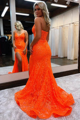 Mermaid Sheath Spaghetti Straps Sequined Lace Prom Dress