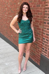 Bodycorn Spaghetti Straps Corset Homecoming Dress with Appliques