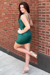 Bodycorn Spaghetti Straps Corset Homecoming Dress with Appliques