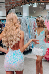 Bodycorn Spaghetti Straps Sequins Homecoming Dress