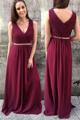 Burgundy Chiffon Prom Dresses, Long Bridesmaid Dresses