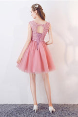 A-Line Cap Sleeves Appliqued Bowknot Crystal Sash Homecoming Dress