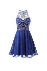 A-Line Chiffon Blue Short Prom Dress Homecoming Dress