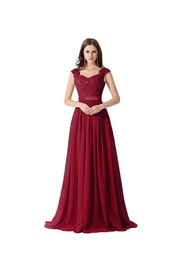 A-line Chiffon Lace Bridesmaid Dresses, Evening Gowns, Prom Dresses