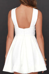 A-Line Chiffon Satin White Graduation Dress Homecoming Dress