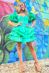 A-Line Green Ruffle Sleeves Layered Short Party Dress
