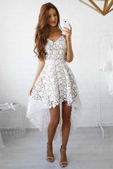 A-Line High Low Straps Simple White Lace Homecoming/Party Dress