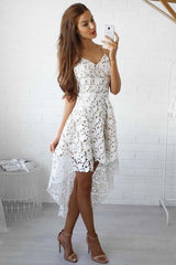 A-Line High Low Straps Simple White Lace Homecoming/Party Dress