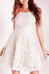 A-Line Ivory Criss-Cross Straps Lace Sleeveless Homecoming Dress