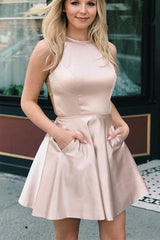 A-Line Navy Blue Short Prom Dress with Beaded Back Homecoming Dress