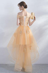 A-Line Off-The-Shoulder High Low Tulle Homecoming Dress