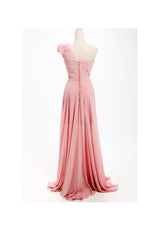 A-line One Shoulder Bridesmaid Dress, Long Chiffon, with Flowers