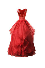 Red A-line Organza Bridesmaid Dress, Asymmetric, with Beading