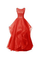 Red A-line Organza Bridesmaid Dress, Asymmetric, with Beading