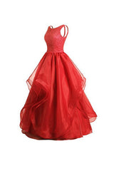 Red A-line Organza Bridesmaid Dress, Asymmetric, with Beading