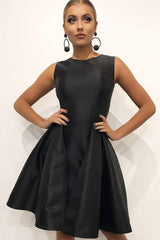 A-Line Round Neck Pleated White Satin Homecoming Party Dress