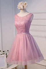 A-Line Scoop Neck Short Tulle Homecoming Dress with Beading