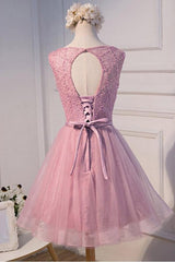 A-Line Scoop Neck Short Tulle Homecoming Dress with Beading