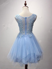 A-Line Scoop Neck Tulle Short Pearl Detailed Homecoming Dress