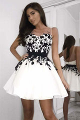 A-Line Scoop Short White Homecoming Prom Dress with Appliques