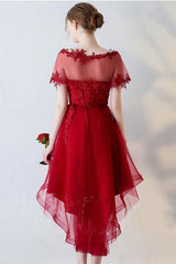 A-Line Short Sleeves Appliques Sweetheart Asymmetrical Homecoming Dress