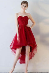 A-Line Short Sleeves Appliques Sweetheart Asymmetrical Homecoming Dress