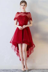 A-Line Short Sleeves Appliques Sweetheart Asymmetrical Homecoming Dress