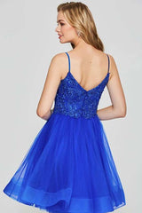 Spaghetti Straps A-Line Short Homecoming Dress Appliques Beading Tulle