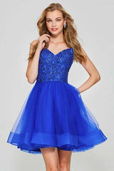Spaghetti Straps A-Line Short Homecoming Dress Appliques Beading Tulle