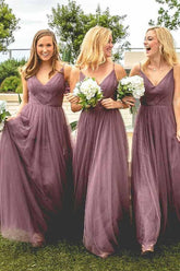 Light Purple A-Line Bridesmaid Dress, Spaghetti Straps, Floor-Length