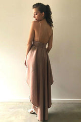 A-Line Spaghetti Straps High Low Blush Satin Homecoming Dress