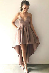 A-Line Spaghetti Straps High Low Blush Satin Homecoming Dress