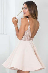 A-Line Spaghetti Straps Pearl Pink Homecoming Party Dress with Sequins