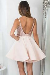 A-Line Spaghetti Straps Pearl Pink Homecoming Party Dress with Sequins