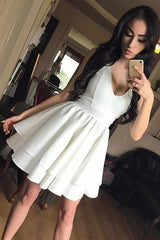 A-Line Spaghetti Straps Tiered Satin Homecoming Dress Party Dress