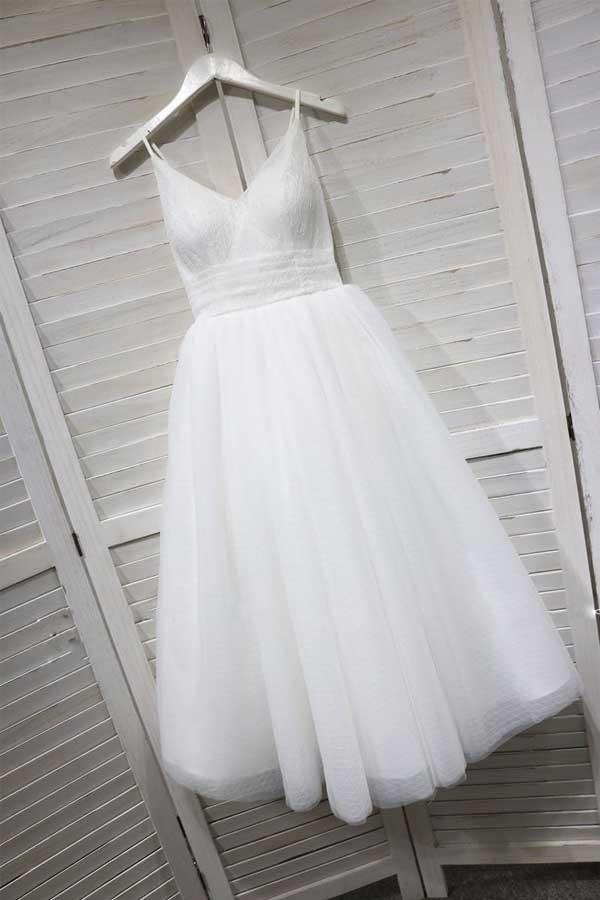 A-Line Spaghetti Straps White Homecoming/Prom Dress with Tulle