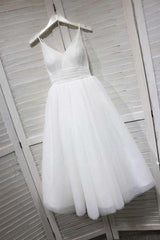 A-Line Spaghetti Straps White Homecoming/Prom Dress with Tulle