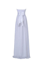 White A-line Bridesmaid Dress, Strapless, Floor Length, with Sash