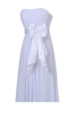 White A-line Bridesmaid Dress, Strapless, Floor Length, with Sash
