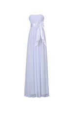 White A-line Bridesmaid Dress, Strapless, Floor Length, with Sash