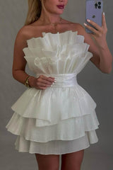 A line Strapless Ruched Short Homecoming Dress Party Gown