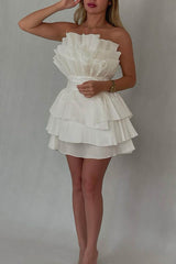 A line Strapless Ruched Short Homecoming Dress Party Gown