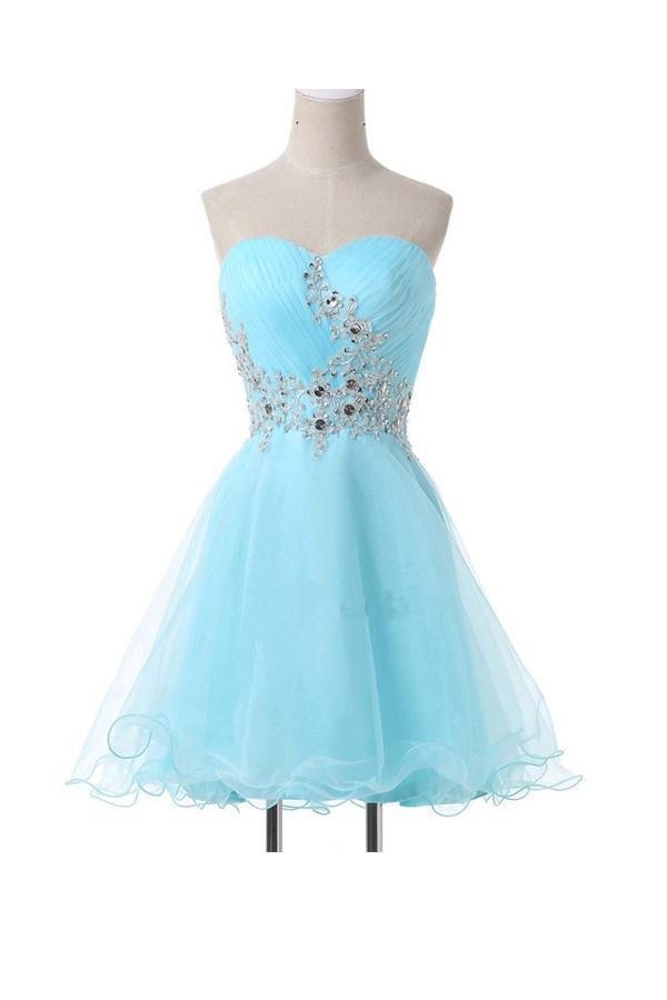 A-Line Sweetheart Appliqued Beaded Lace-Up Homecoming Dress