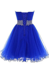 Royal Blue A-line Short Tulle Lace-up Homecoming Dress Sweetheart