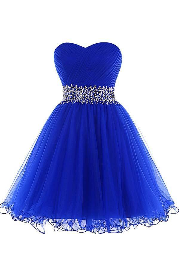Royal Blue A-line Short Tulle Lace-up Homecoming Dress Sweetheart
