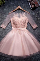 A-Line Tulle Homecoming Dress Scoop Neck Pink Short/Mini Prom Dress