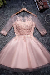 A-Line Tulle Homecoming Dress Scoop Neck Pink Short/Mini Prom Dress