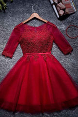A-Line Tulle Homecoming Dress Scoop Neck Red Short/Mini Prom Dress