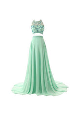 A-line Two Pieces Chiffon Prom Dresses, Evening Dresses