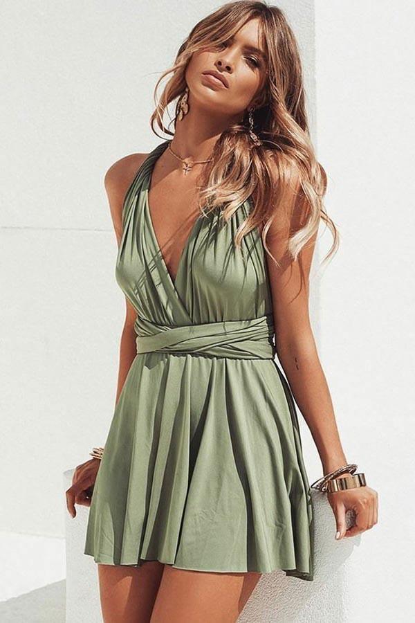 V-Neck A-Line Convertible Style Short Green Homecoming Dress